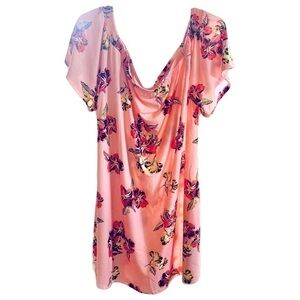 West Loop Pink Floral Off the Shoulder Dress Tunic Mini Stretchy Cottagecore XXL
